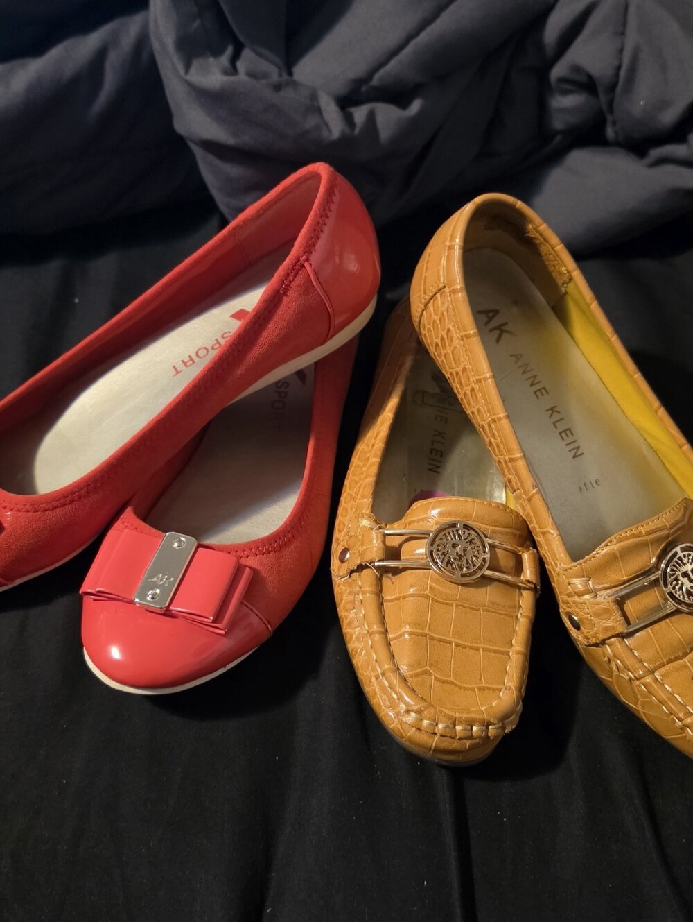 Anne Klein Red Bow Ballet Flats & Yellow Croc-Embossed Loafers